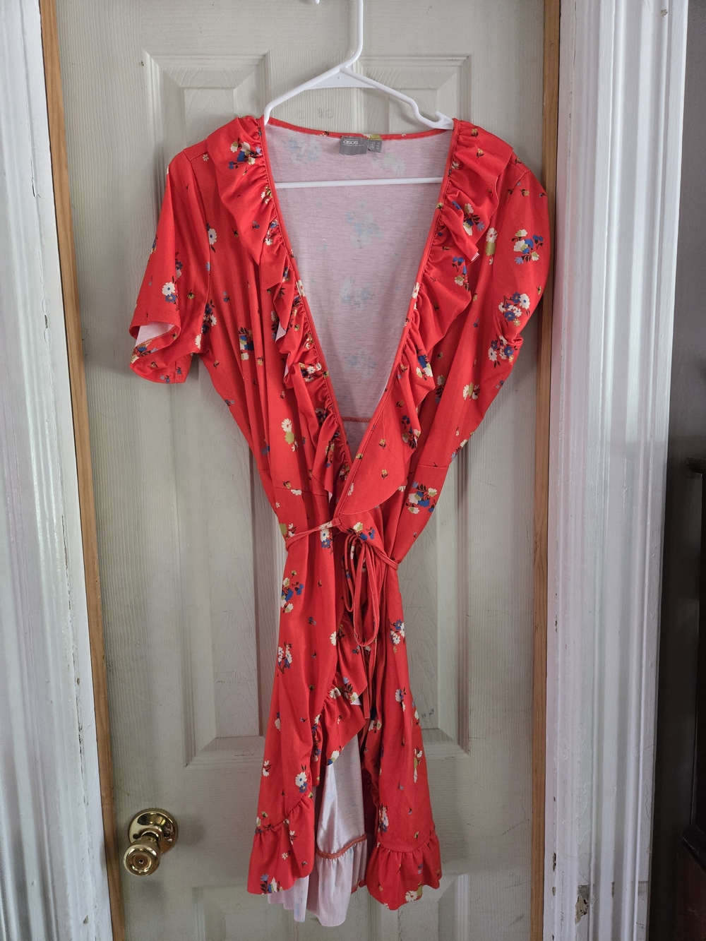 ASOS Red Floral Ruffle Wrap Mini Dress